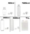 Plastikflaschen und Dosen von 50ml bis 1Liter