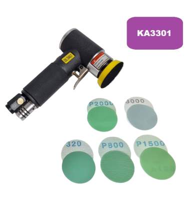 Kleine pneumatische und orbitale  Schleifmaschine von 50 mm mit Mini-Schleifscheiben.